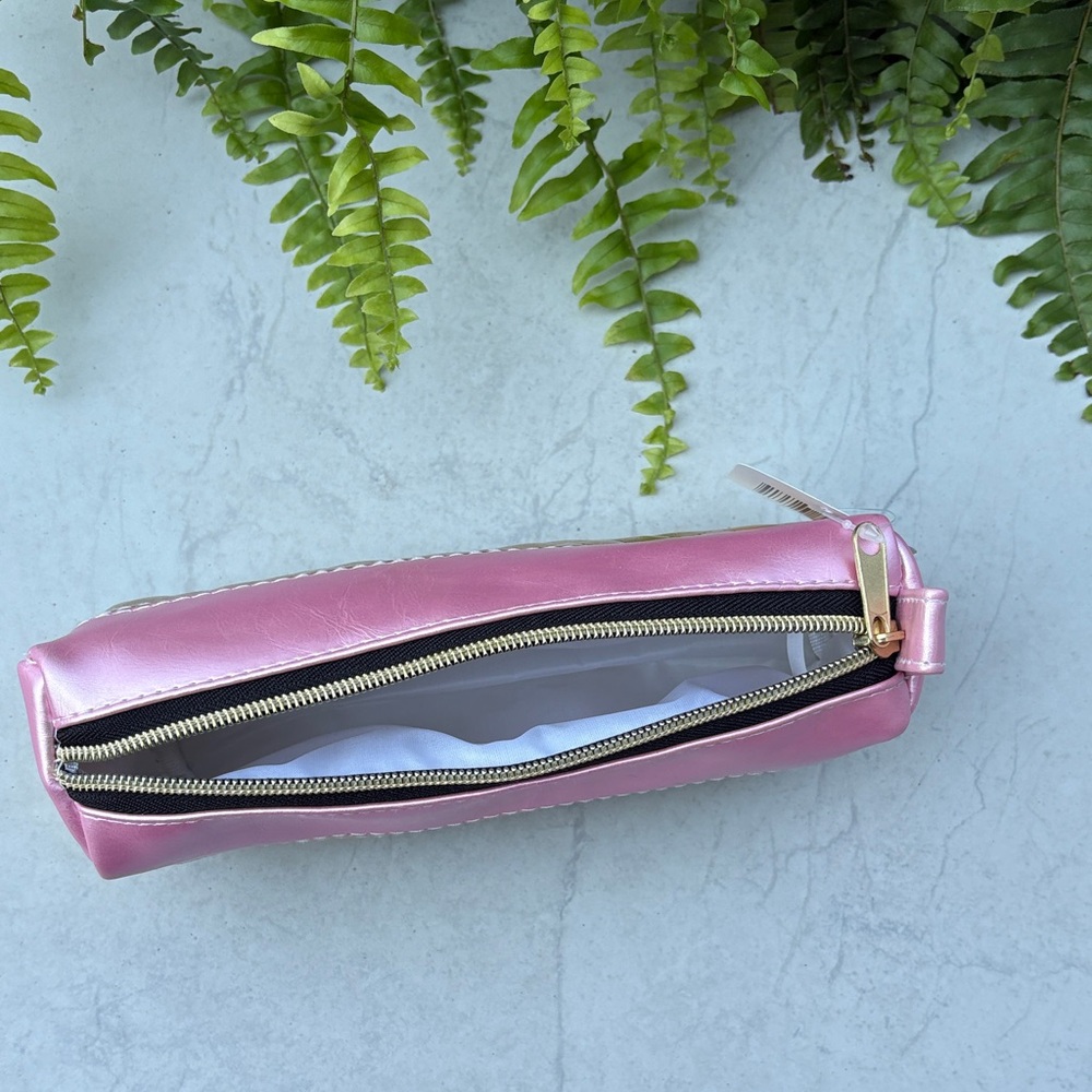 Stylish Pink and Gold Quilted Cosmetic Bag / Pencil Pouch NWT - Picture 2 of 6